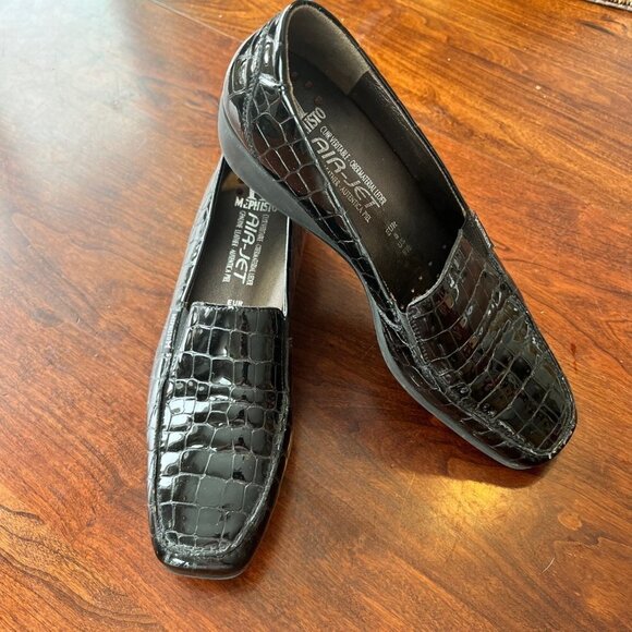 Mephisto Black Croc Embossed Patent Leather Air Jet Comfort Loafers- Size 8.5 mo - Picture 1 of 11